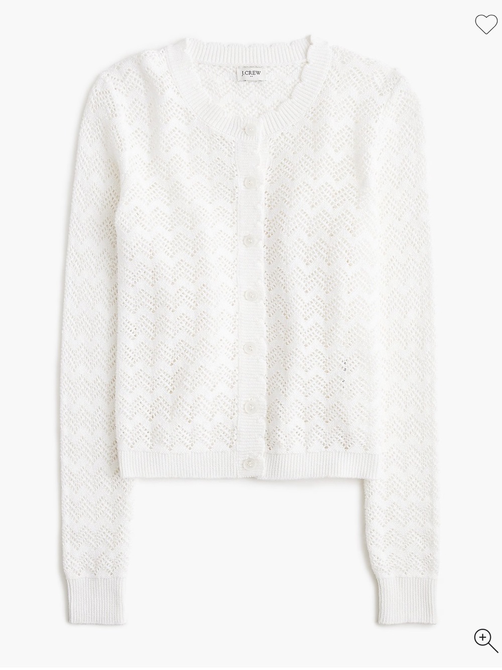 J. Crew NWOT White Scalloped Pointelle Button Cardigan Sweater 💯% Cotton
